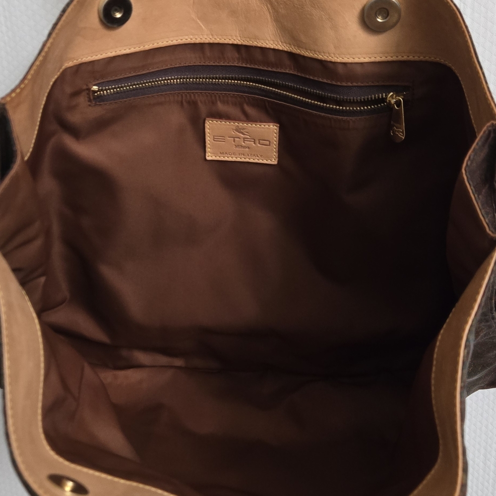 EUC ETRO Tote Paisley with Brown Leather handles - Picture 7 of 8